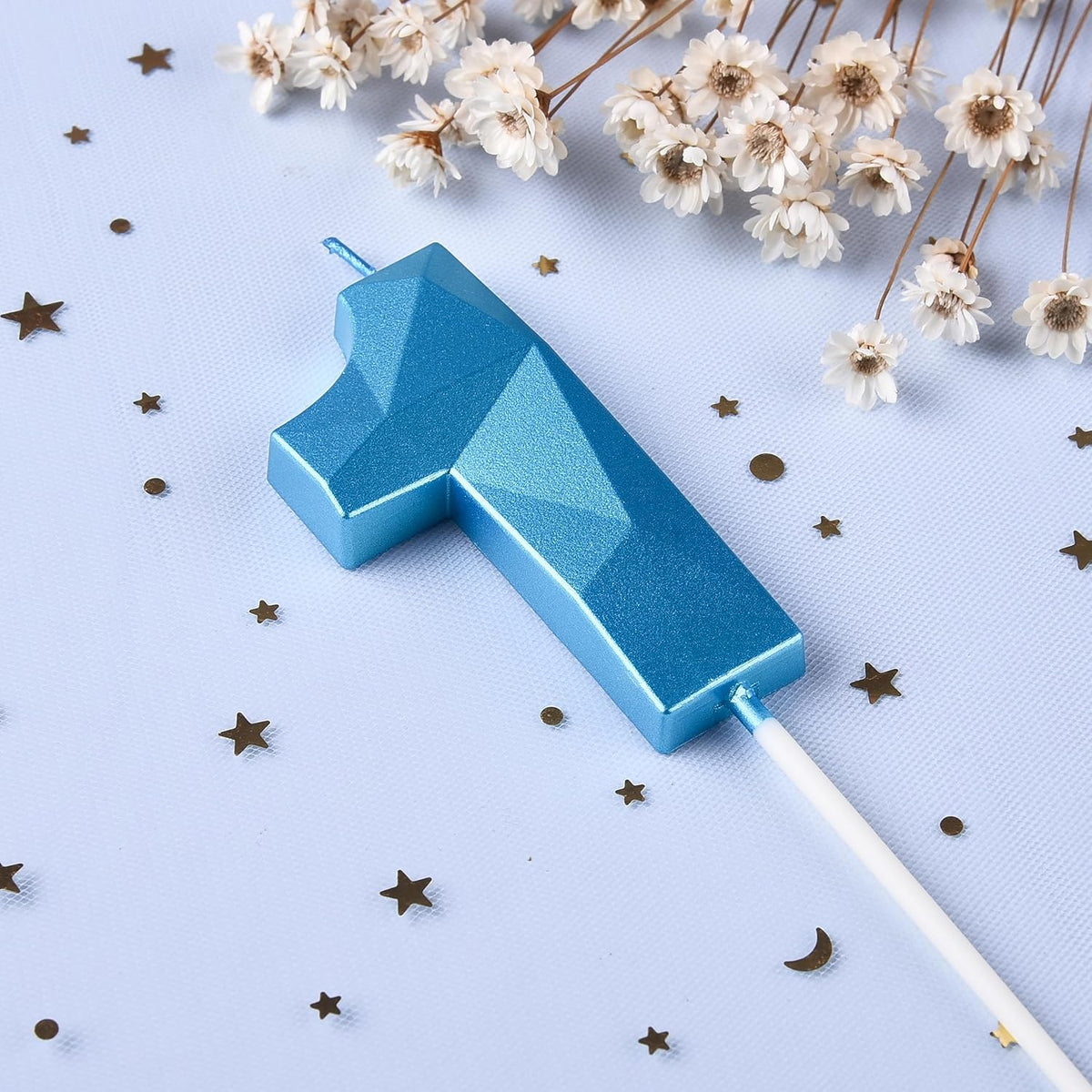 PHD CAKE 2.76 Inch Crystal Blue 1 Number Birthday Candles, Blue Number Candle, Cake Number Candles