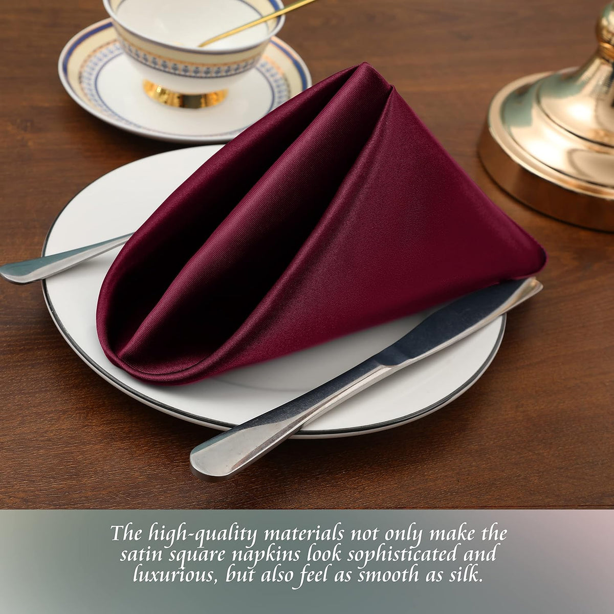 Manyshofu 60 Pieces Maroon Satin Napkins - 20x20 Inches Cloth Napkins, Square Satin Fabric Napkins