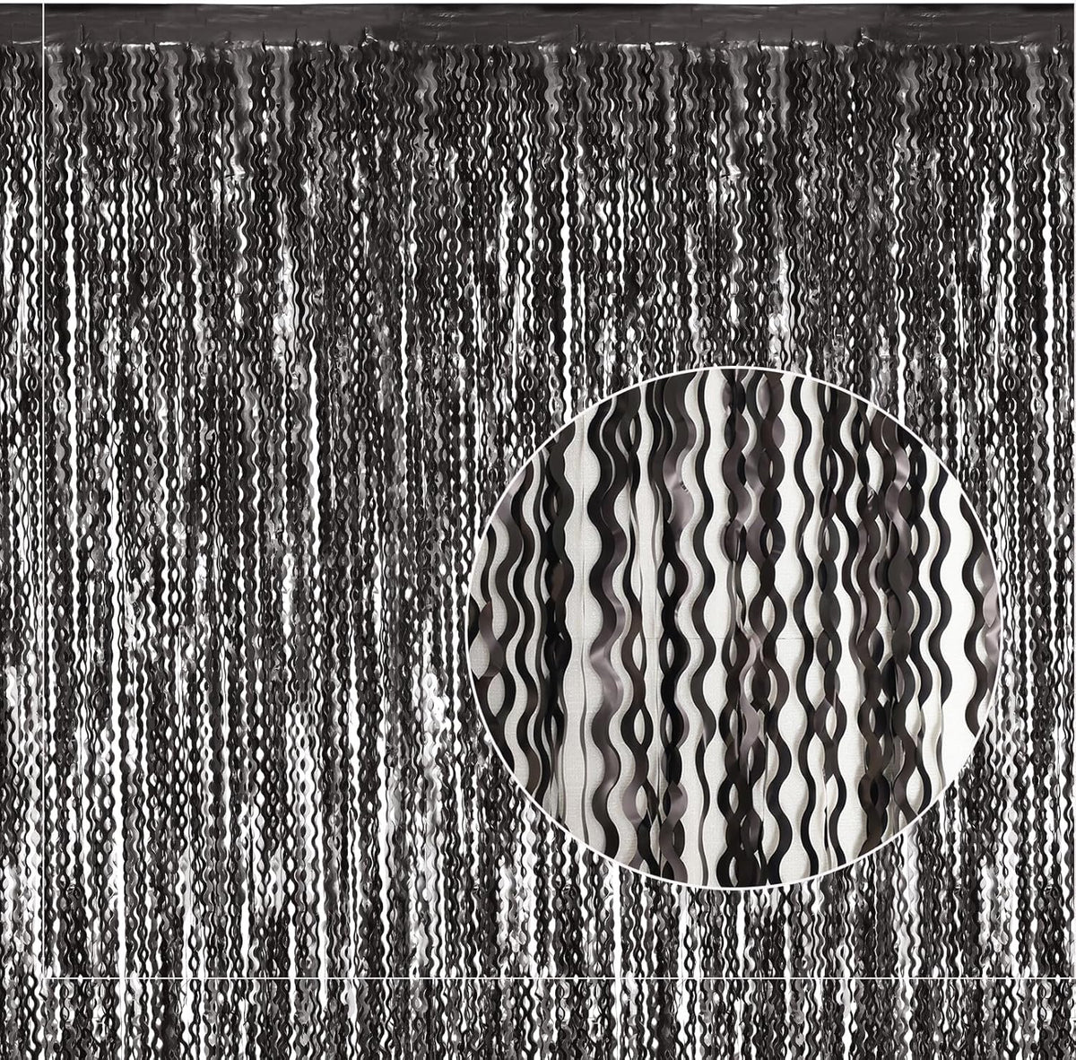 Black Foil Fringe Curtains Party Decorations - 4 Pack 3.3 ft x 6.6 ft Foil Party Curtain Streamer