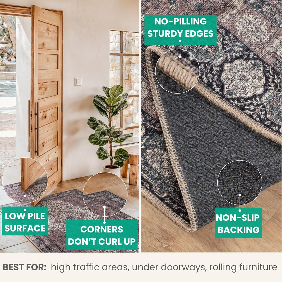 Bloom Rugs Washable Non-Slip 3' x 5' Rug - Cream/Green Traditional Medallion Area Rug for Living