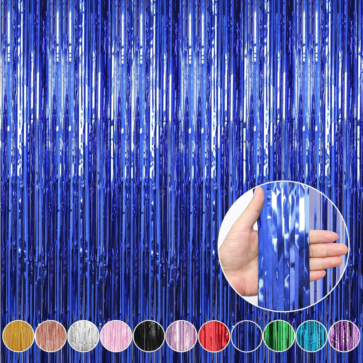 Crosize 4 Pack 3.3 x 9.9 ft Dark Blue Foil Fringe Curtains Party Decorations, Blue Tinsel Curtain