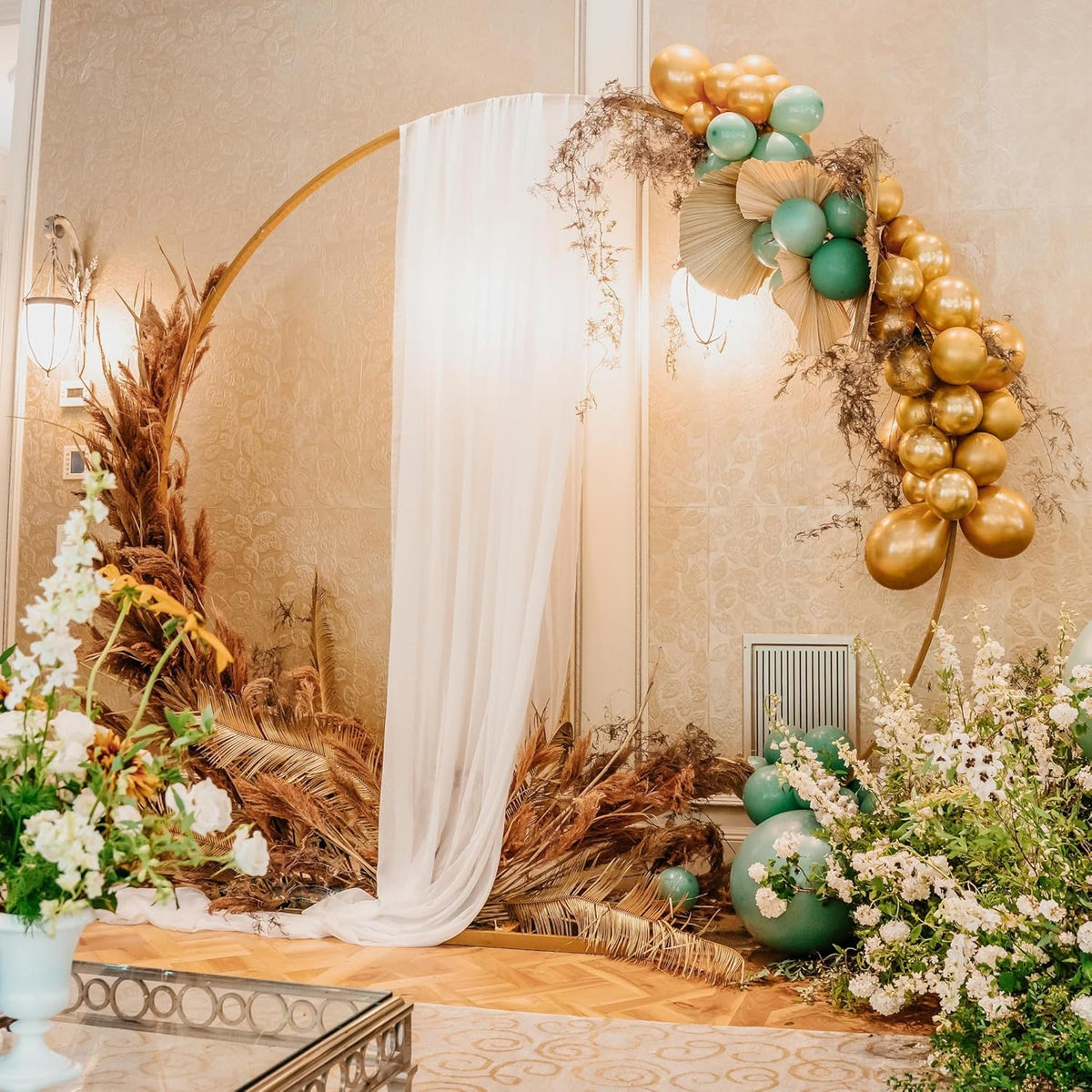 Wokceer Wedding Arch Draping Fabric 2 Panels 28.7" x 20FT White Sheer Fabric Backdrop Arch Draping
