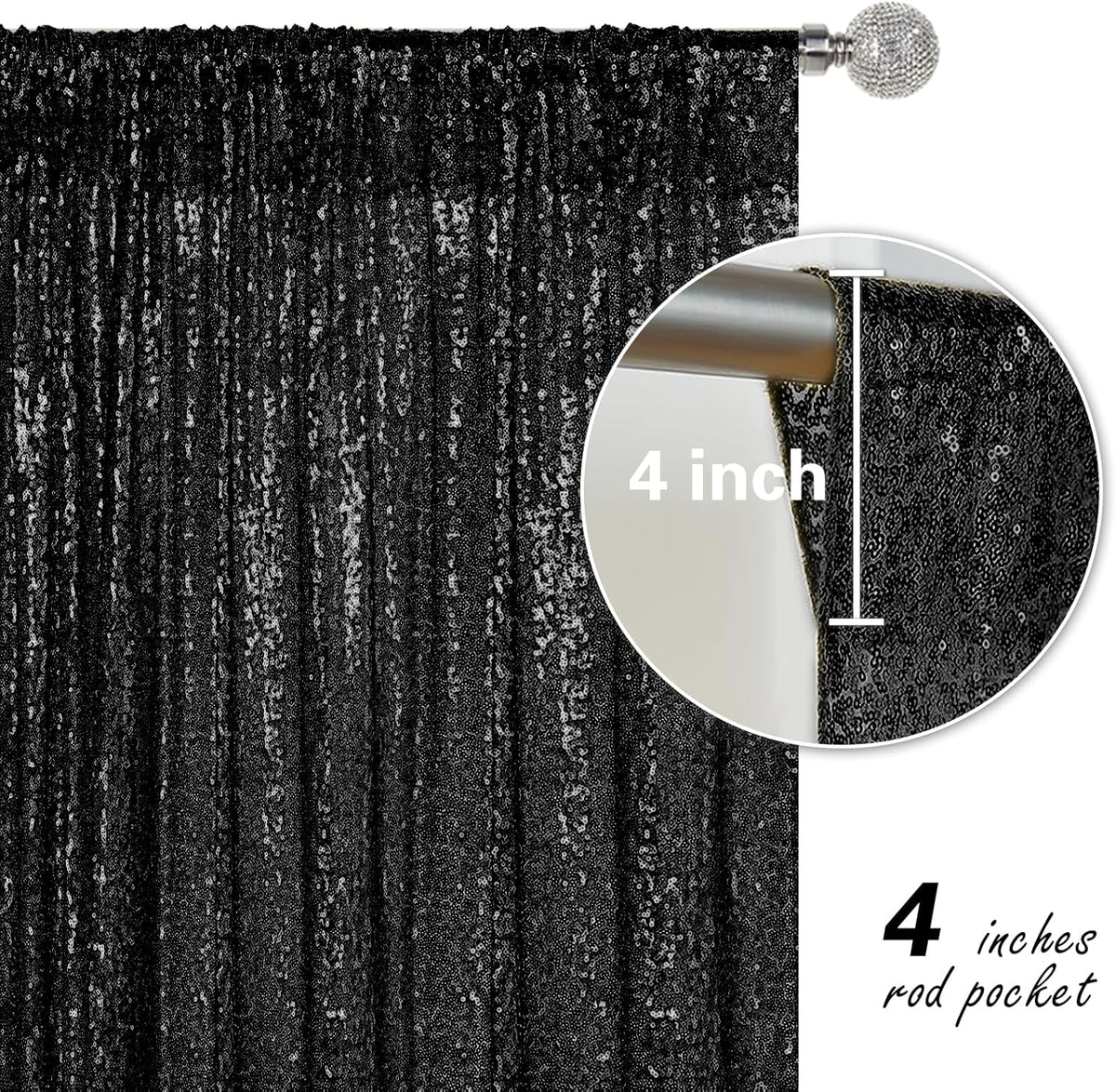 Black Sequin Backdrop Curtain 2 Pieces 2FTx8FT Glitter Photography Backdrop for Party Wedding