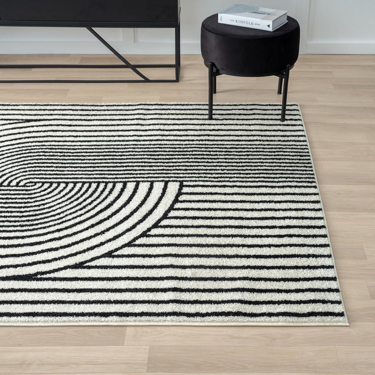 Abani Nuevo Collection Area Rug - Mid-Century Black and White Arch Knot Design - 6' Round - for
