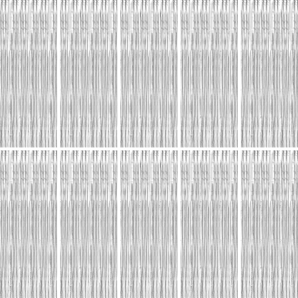 BTSD-home 10 Pack Silver Foil Fringe Curtain, Metallic Photo Booth Backdrop Tinsel Door Curtains