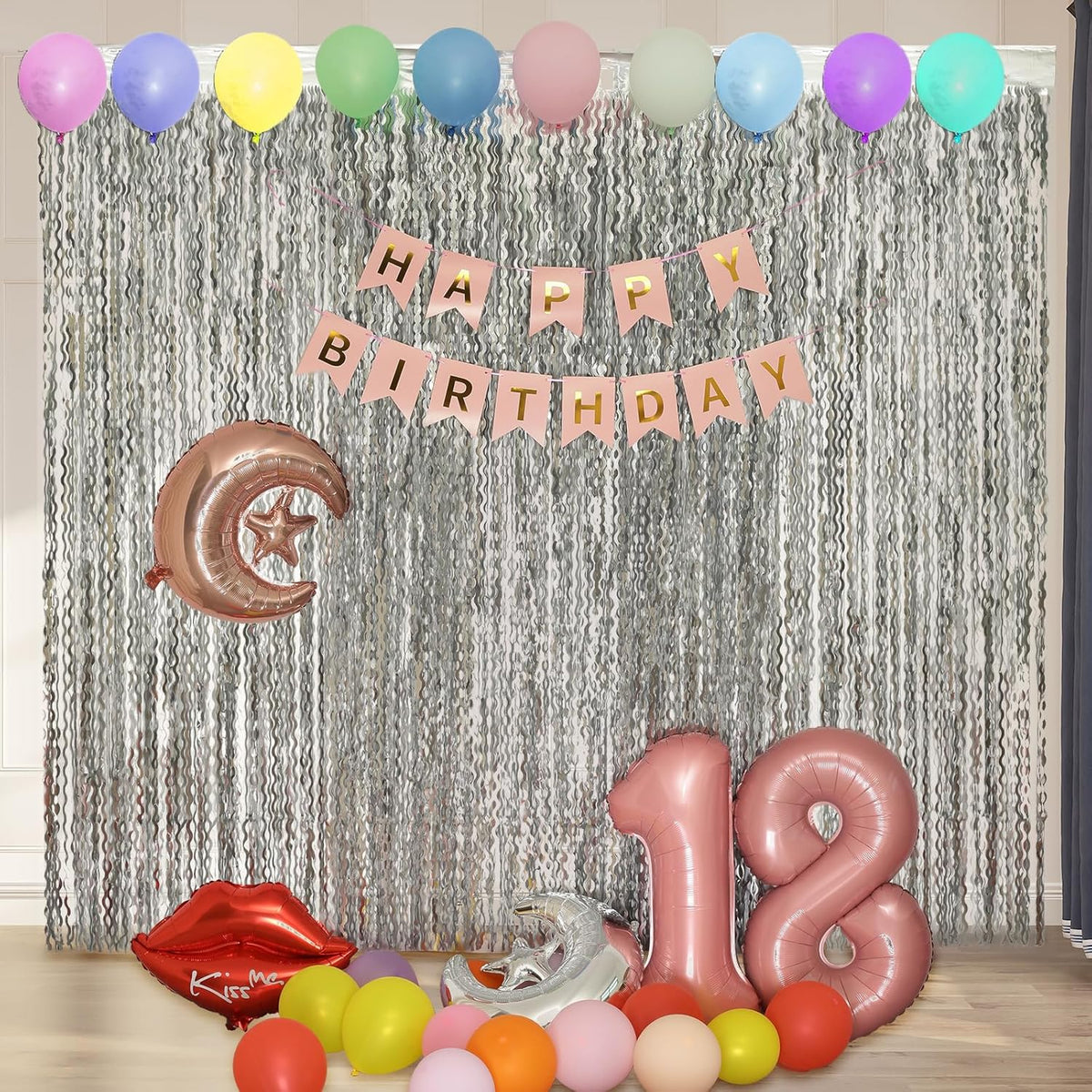 4 Pack 3.3x6.6ft Silver Foil Fringe Backdrop - Wavy Metallic Tinsel Foil Curtains Photo Booth