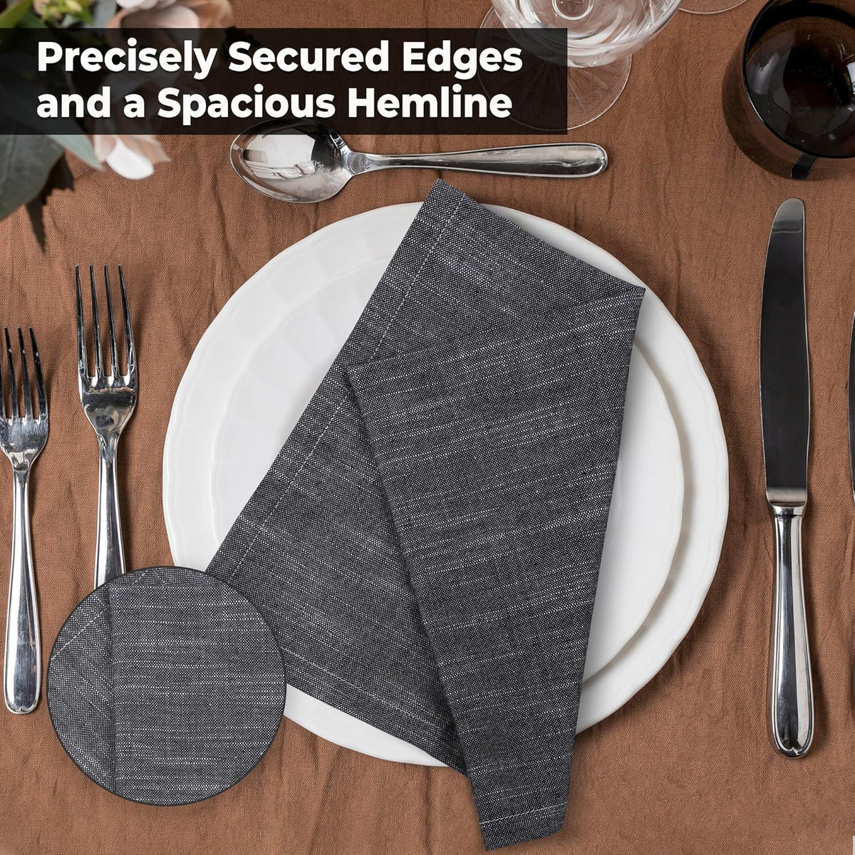 Urban Villa Dinner Napkins Black White Chambray Cloth Napkins (Set of 12) Oversized 20x20