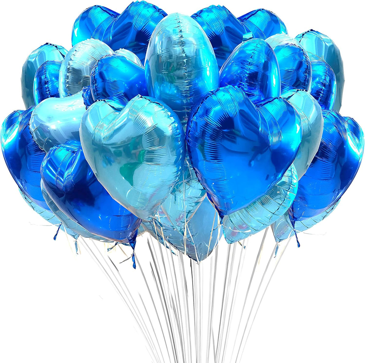 Jonhamwelbor 20Pcs 18 inch Royal Blue and Light Blue Foil Mylar Heart Shape Balloons Decorations