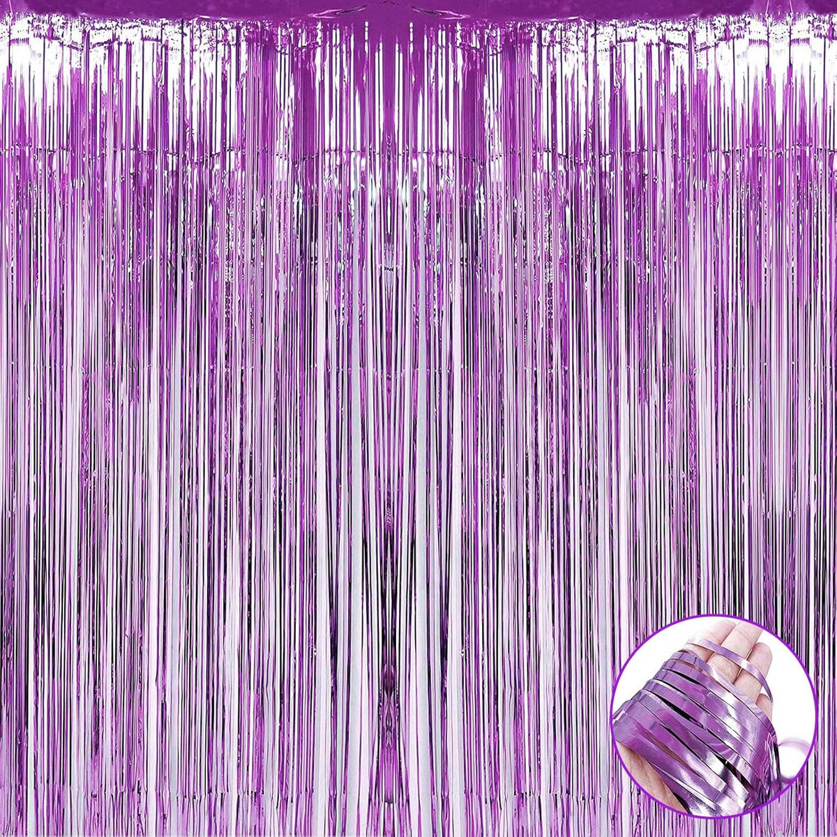 4 Pack Light Purple Foil Fringe Curtain Backdrop, 3.28Ft x 9.84Ft Metallic Tinsel Streamers