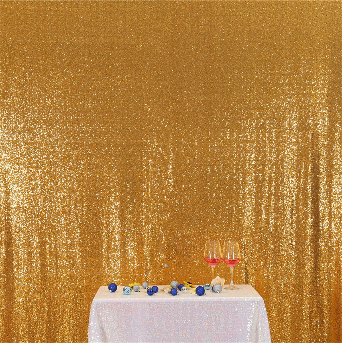 Eternal Beauty Yellow Gold Sequin Backdrop, 10x10 Ft Glitter Background Curtains for Shimmer