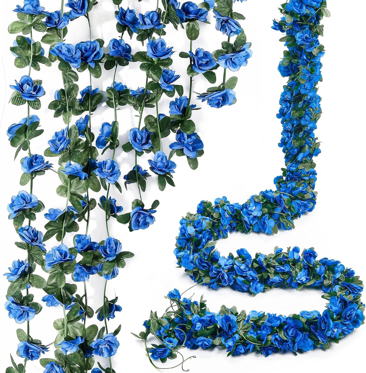 Miracliy 5Pcs 41FT Blue Flower Garland Artificial Rose Arch Vines Fake Spring Floral Garland for
