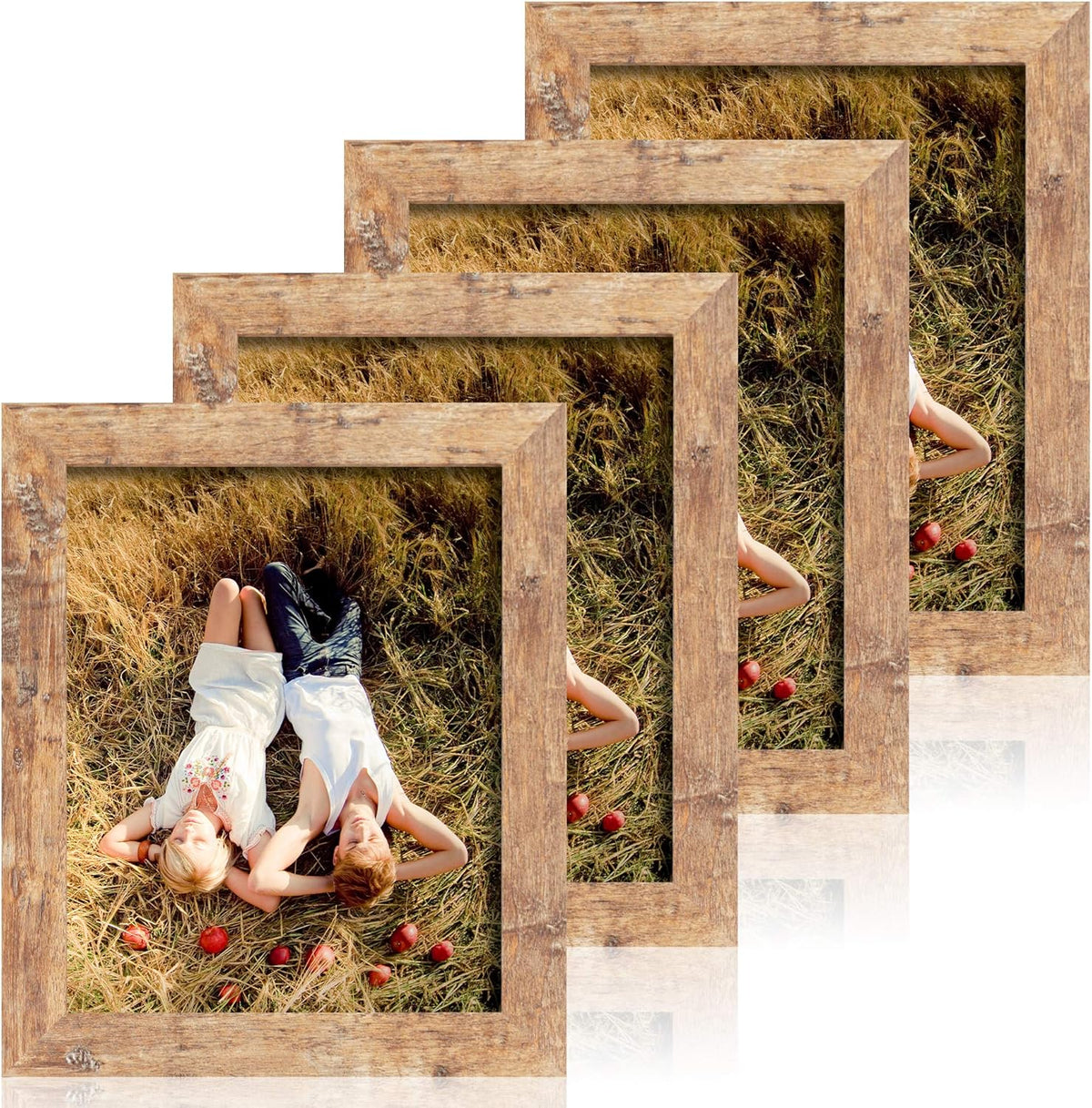 8x10 Picture Frame Set of 4, High Definition Real Glass Rustic Brown Frame, 8 x 10 Wood Photo