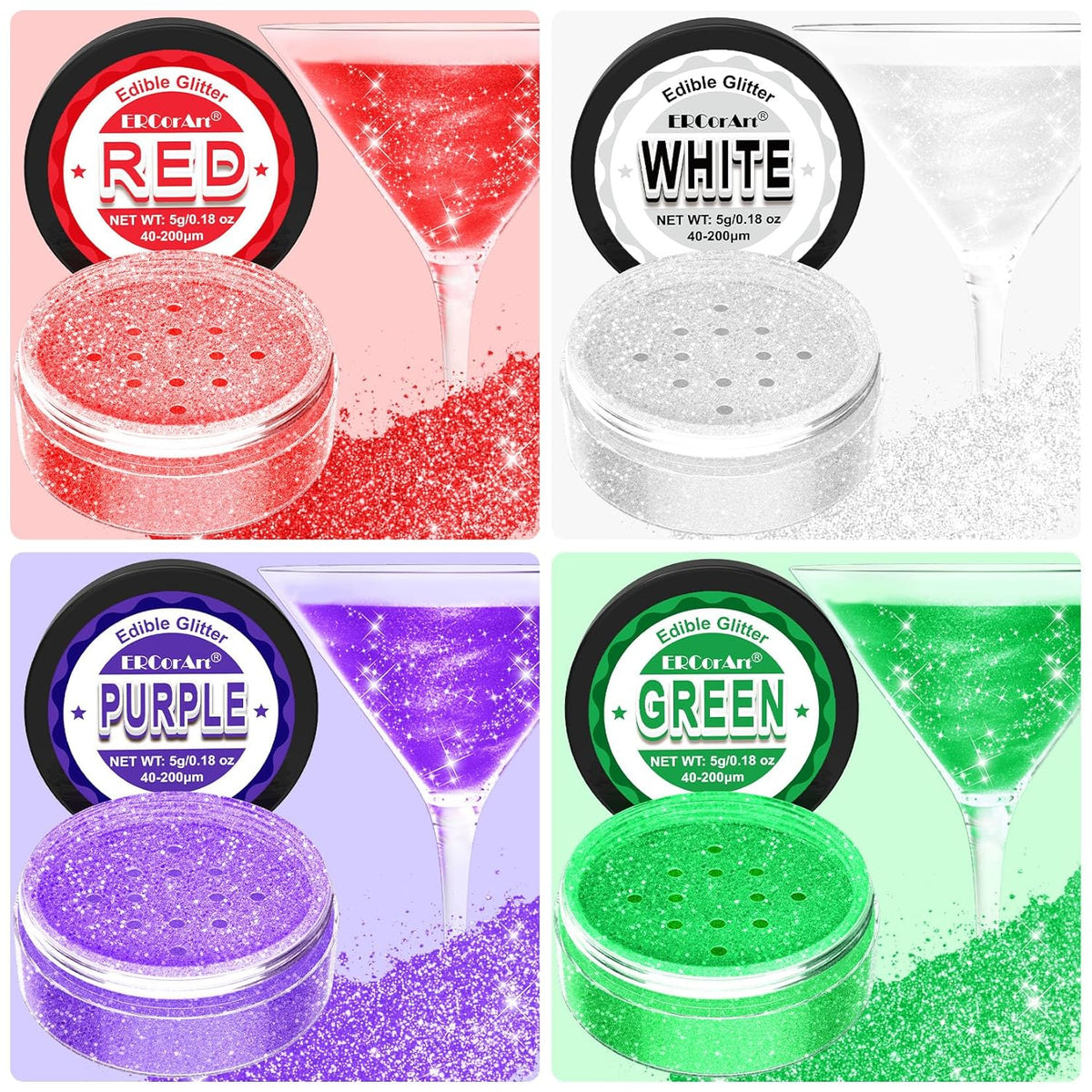 Edible Glitter - 4 Colors Luster Dust Edible Glitter for Cocktails, Food Grade Cake Decorating
