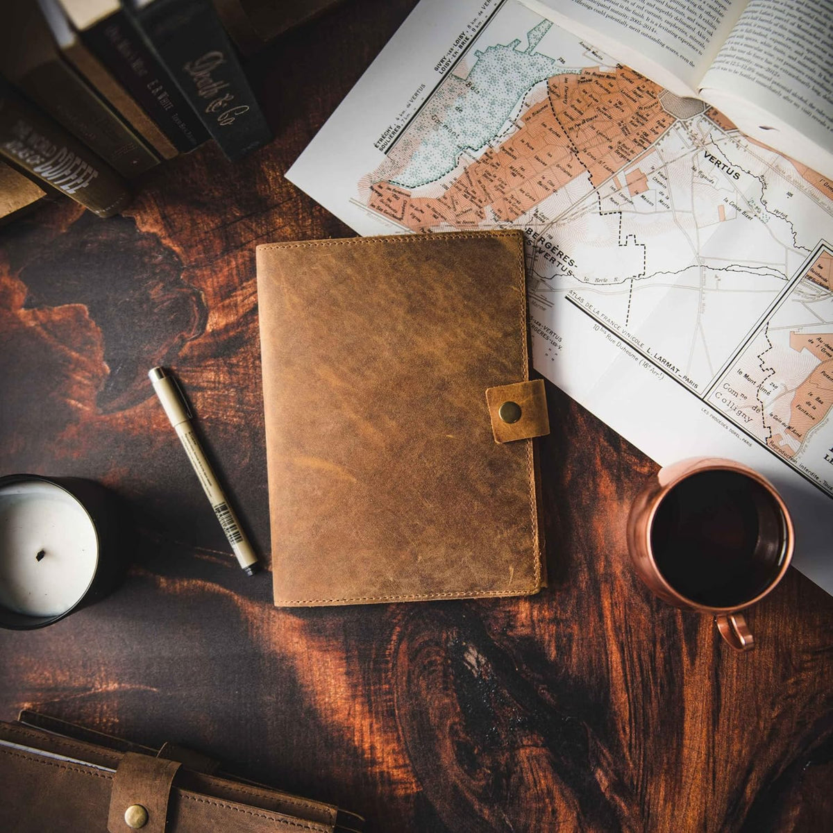 Refillable Leather Journal | Premium Lined A5 Notebook Cover | 200 Ruled Writing Pages | Card