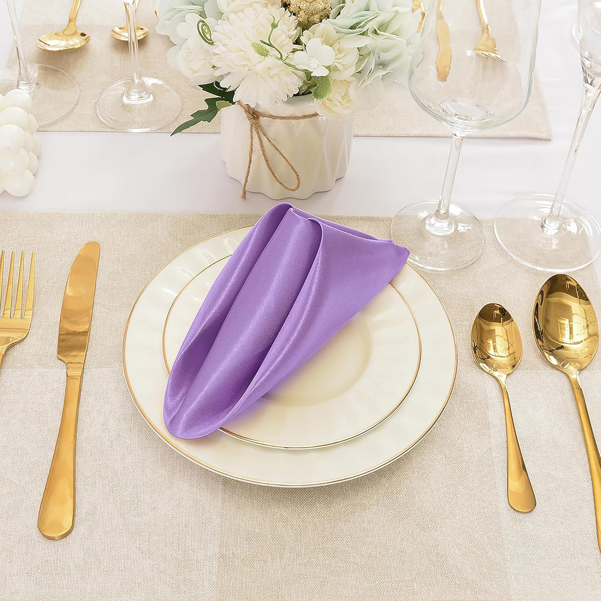 50 Pieces Lavender Satin Napkins, 17" x 17" Square Table Napkins, Silky Soft Smooth Washable
