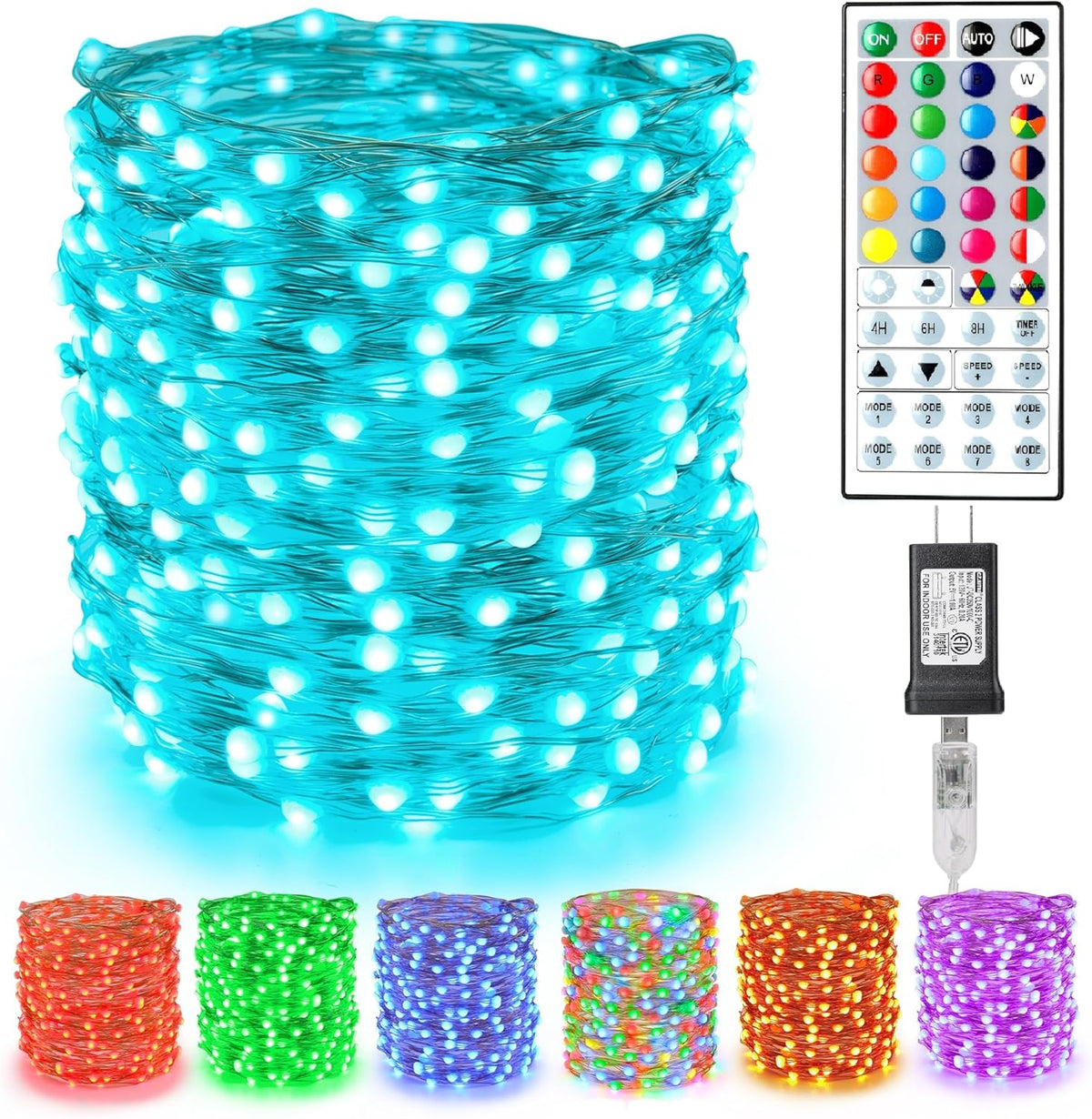 BrizLabs Color Changing Fairy Lights, 66ft 200 LED Rainbow Christmas Fairy Lights with Remote, RGB