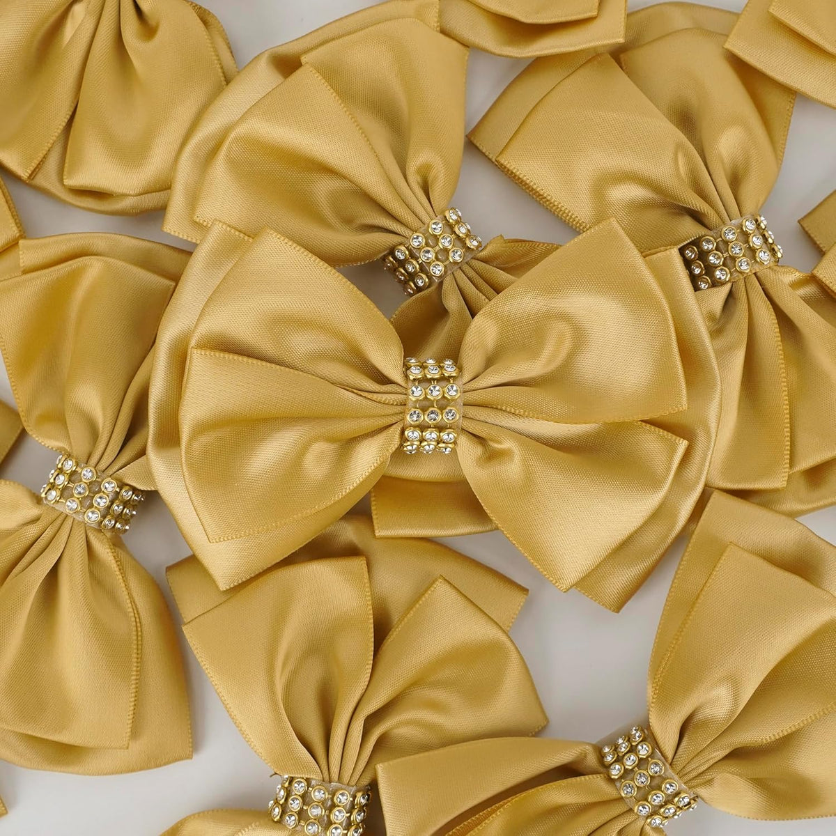Gold Bows 4'' Premade Satin Ribbon Bow, Gift Bows with Rhinestone, Wrapping Bows for Presents