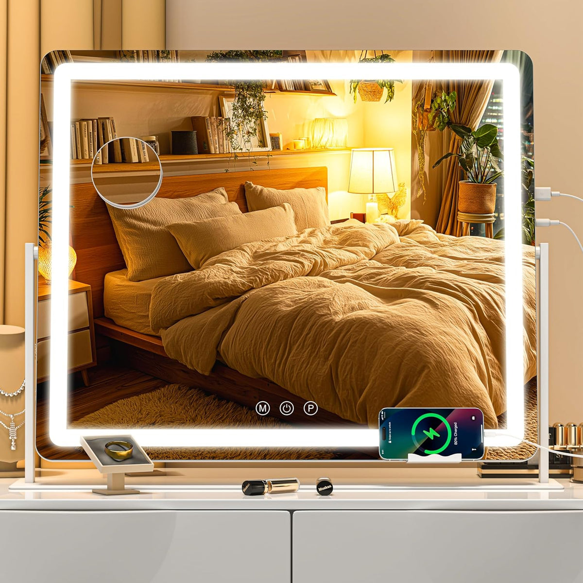 Vanity Mirror with Lights, 25.6'' x 22'' Lighted Makeup Mirror, Touch Screen with 3-Color Lighting