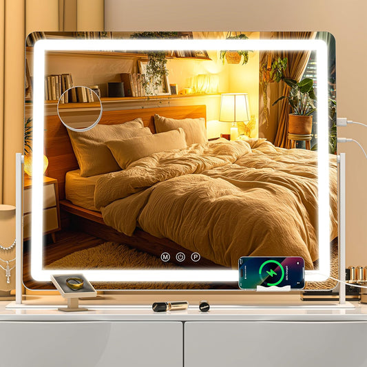 Vanity Mirror with Lights, 25.6'' x 22'' Lighted Makeup Mirror, Touch Screen with 3-Color Lighting