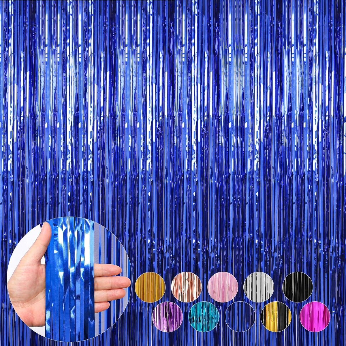 4 Pack Dark Blue Foil Fringe Curtains Door Streamers Party Decorations 3.3 x 8.2 ft, Tinsel Curtain