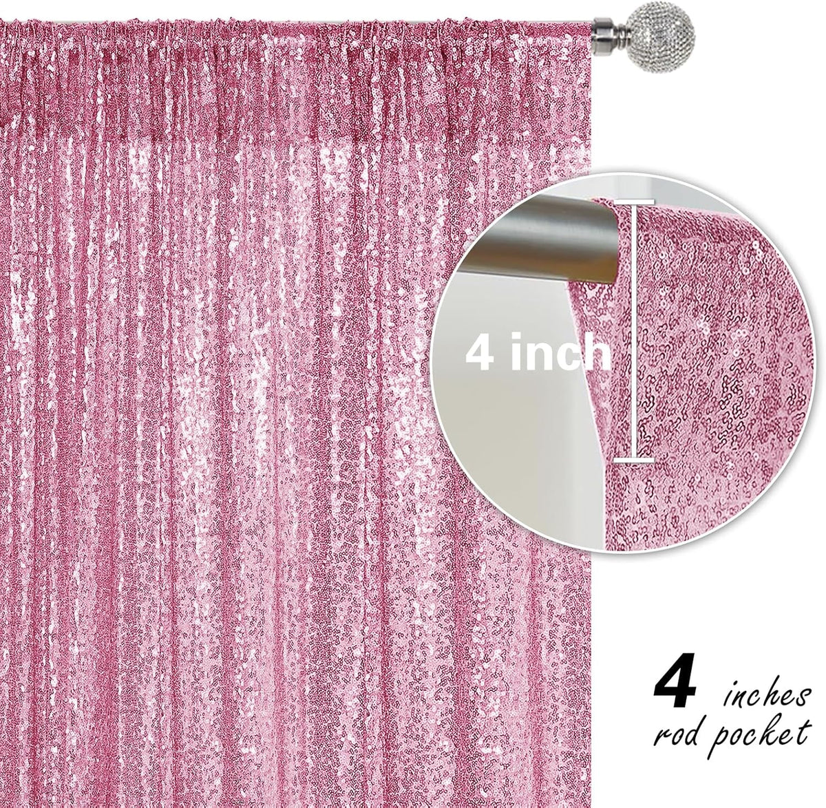 Pink Sequin Backdrop Curtain 4 Pieces 2FTx8FT Glitter Photography Backdrop for Party Wedding