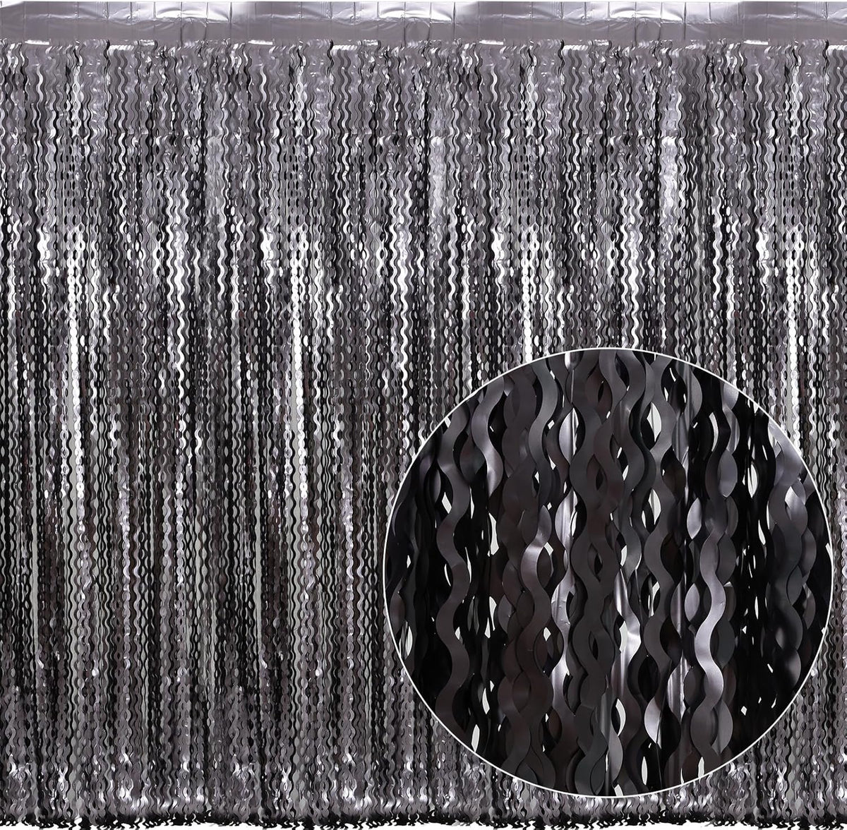 4 Pack Wavy Grey Foil Fringe Curtains Party Decorations - 3.3 ft x 6.6 ft Tinsel Curtain Backdrop
