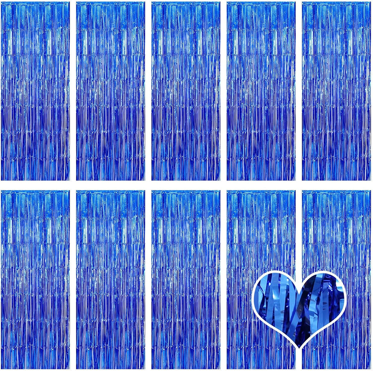10 Pack Blue Backdrop Curtain 3.2ft x 8.2ft Metallic Tinsel Foil Fringe Curtains Photo Booth