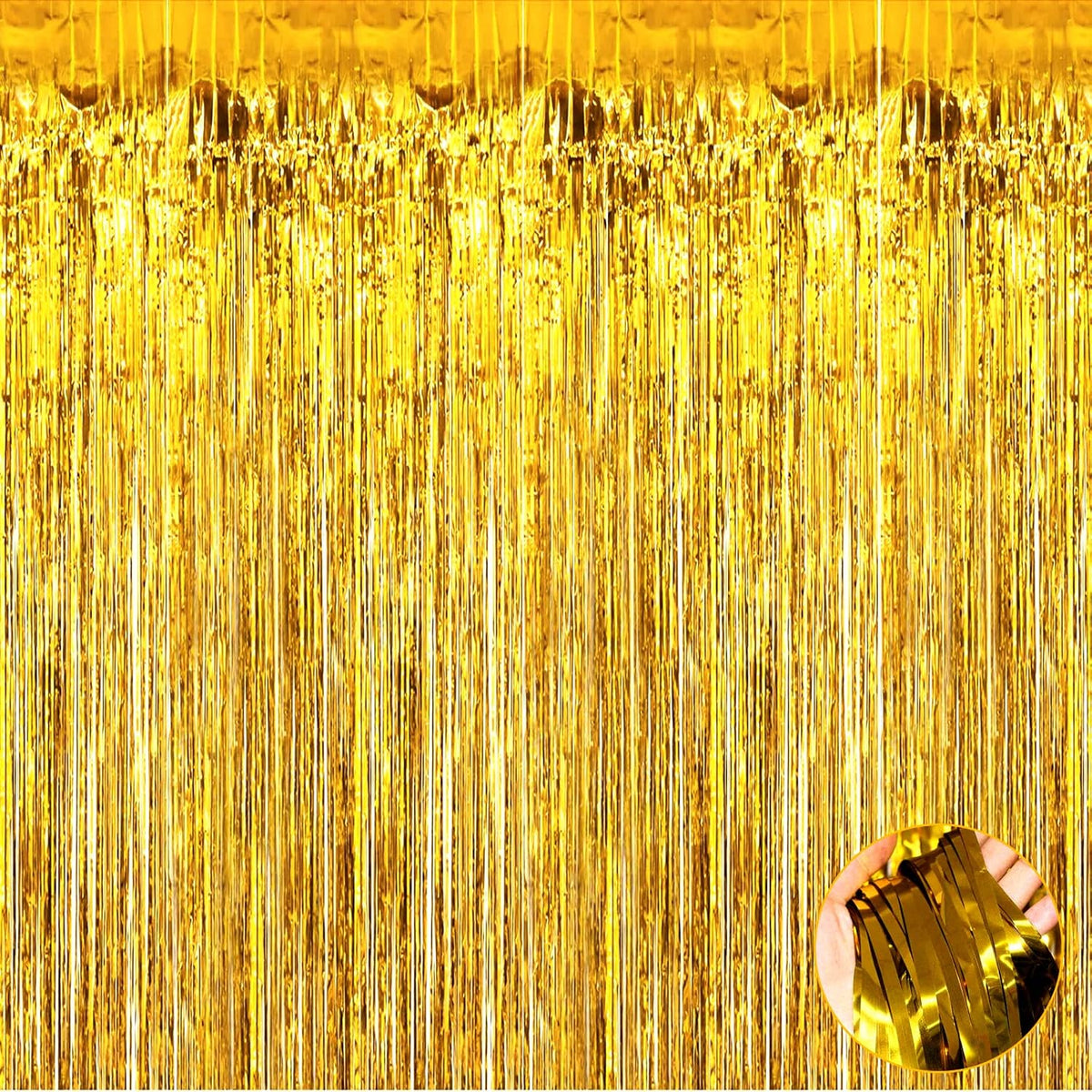 4 Pack Gold Foil Fringe Curtain Backdrop, 3.28Ft x 9.84Ft Metallic Tinsel Foil Fringe Streamers