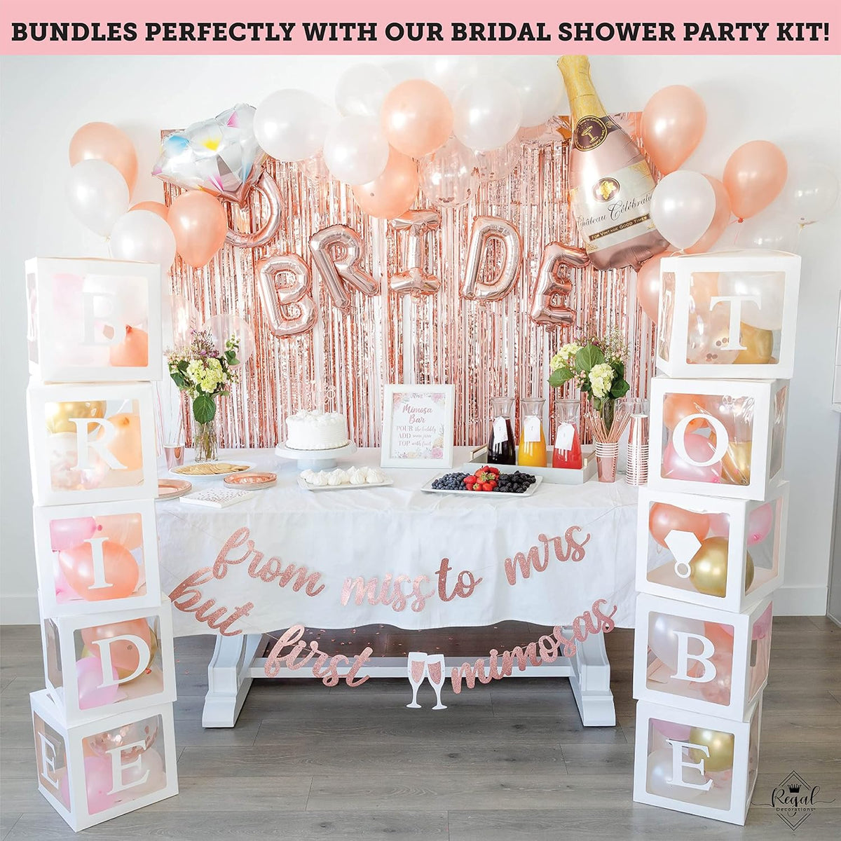 96 PC Bridal Shower Decorations Balloon Boxes White- Transparent Block with BRIDE TO BE + GROOM + A