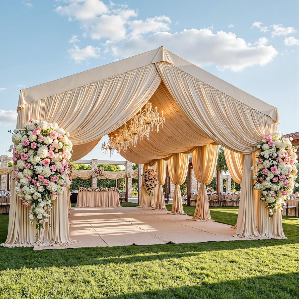 PartyVillage 20ftx40ft Beige Ceiling Curtain for Wedding Parties – 4 Panels Wrinkle-Free 40 FT Long