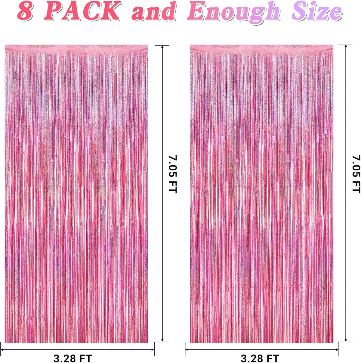 8 Pack Pink Backdrop, 3.28 FT x 7.05 FT Fringe Curtains, Metallic Glitter Pink Fringe Party