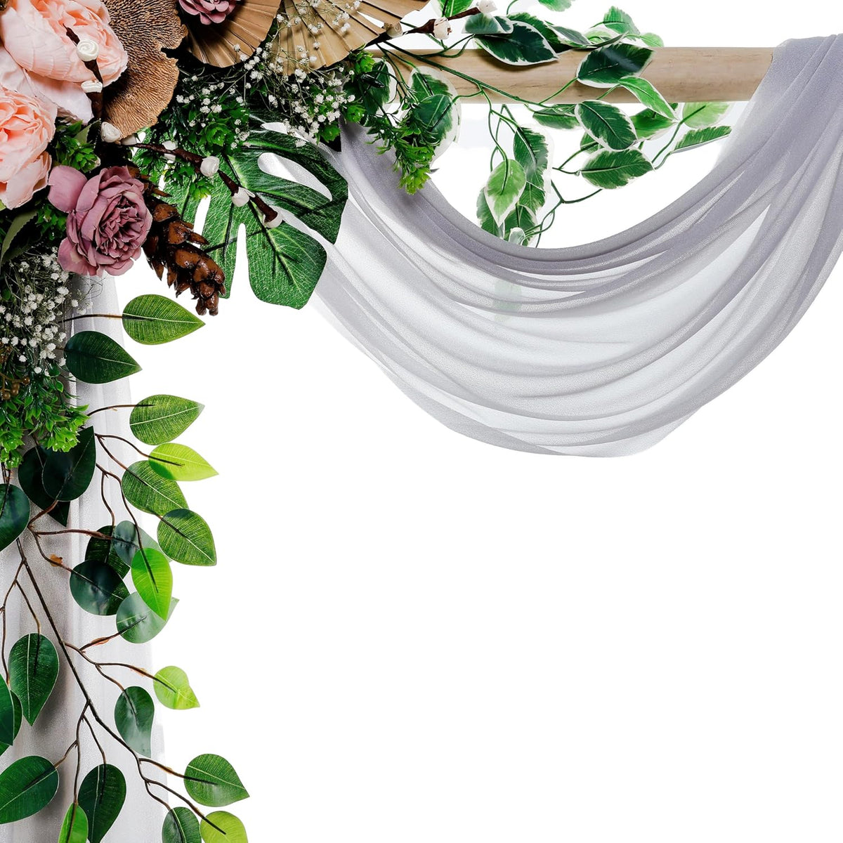 VDS Pack of 2 Panel (30 Inch X 50 Feet) Wedding Arch Draping Fabric Sheer Chiffon Fabric Drapery