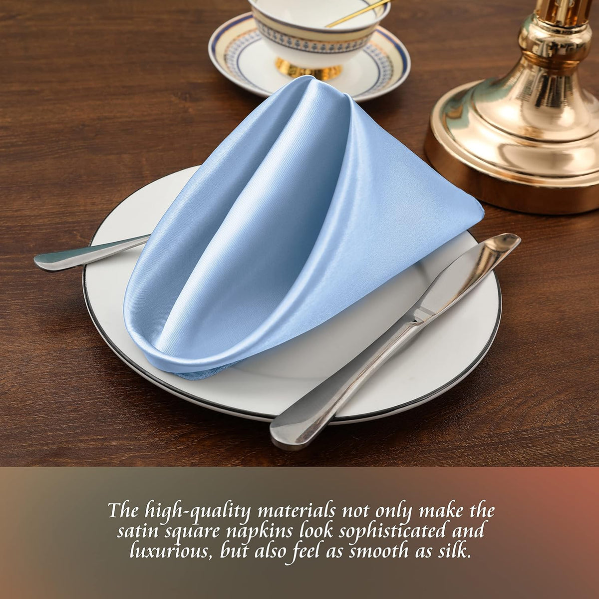 Manyshofu 60 Piece Baby Blue Satin Napkins - 20x20 Inch Square Fabric Napkins Set - Soft & Reusable