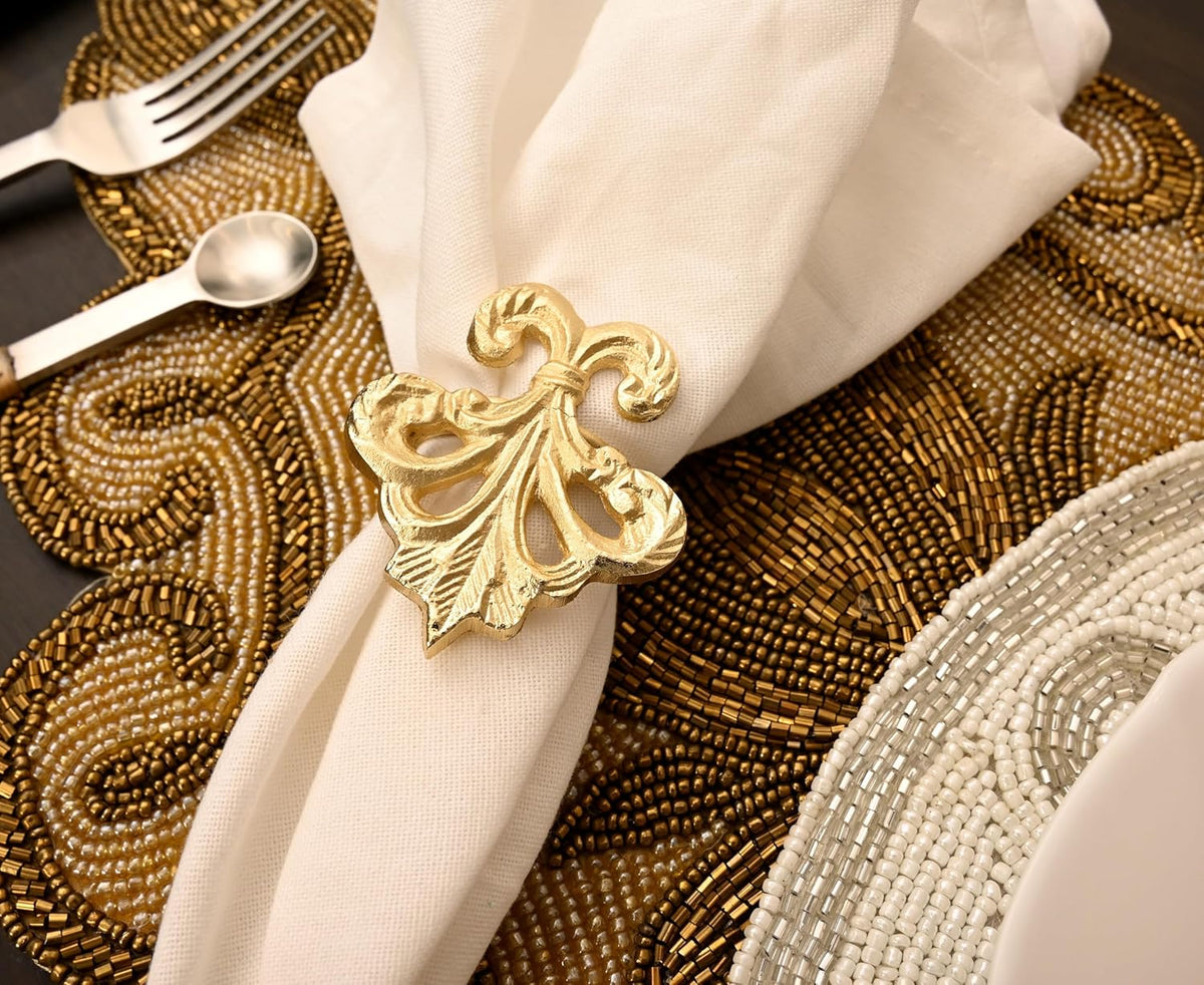 Lightweight Metal Napkin Rings Set of 12 - Fleur-de-Lis Napkin Holders for Dining Table, Weddings