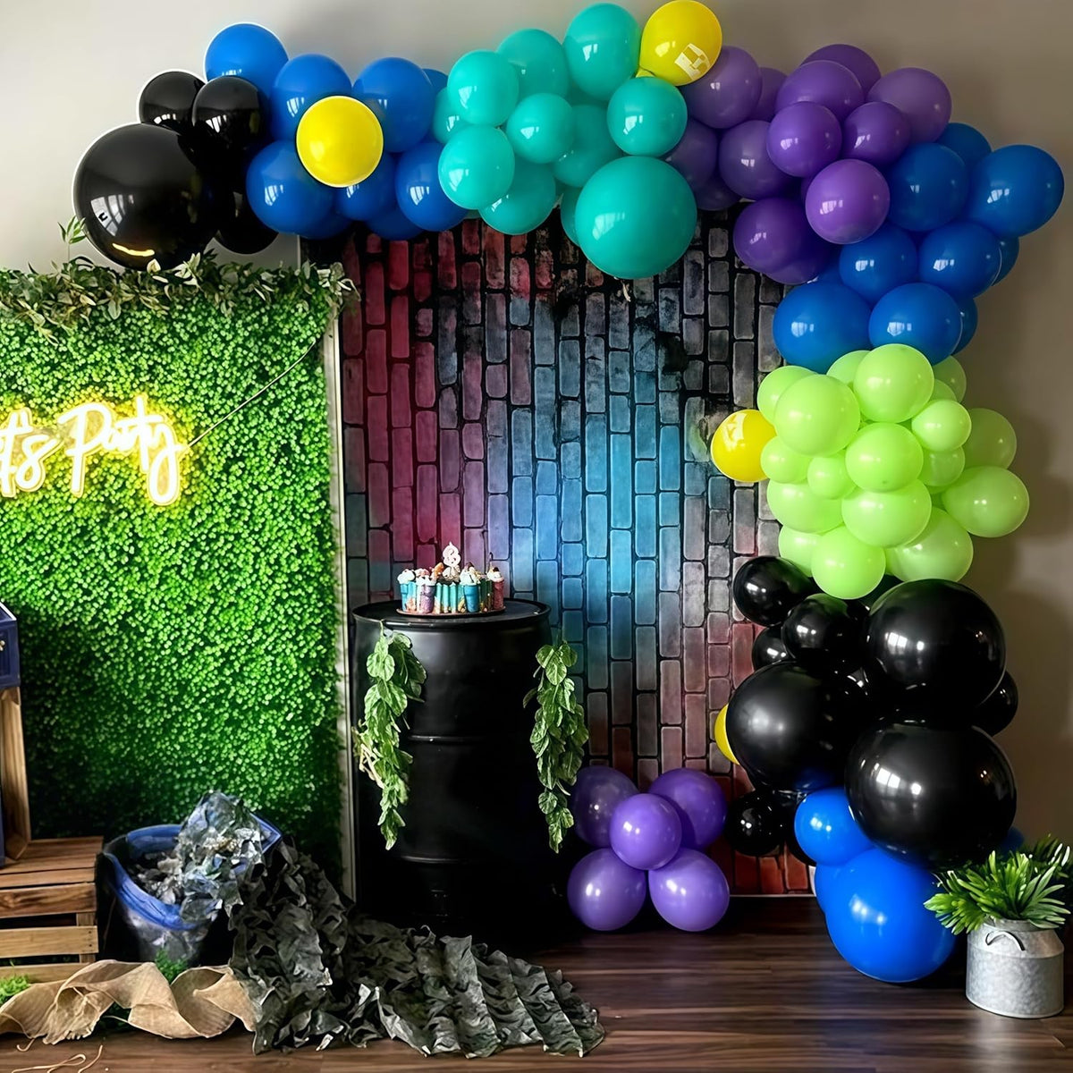 Black and Green Balloons, 60PCS Teal Blue Green Purple Video Game Balloons, Black Purple Blue