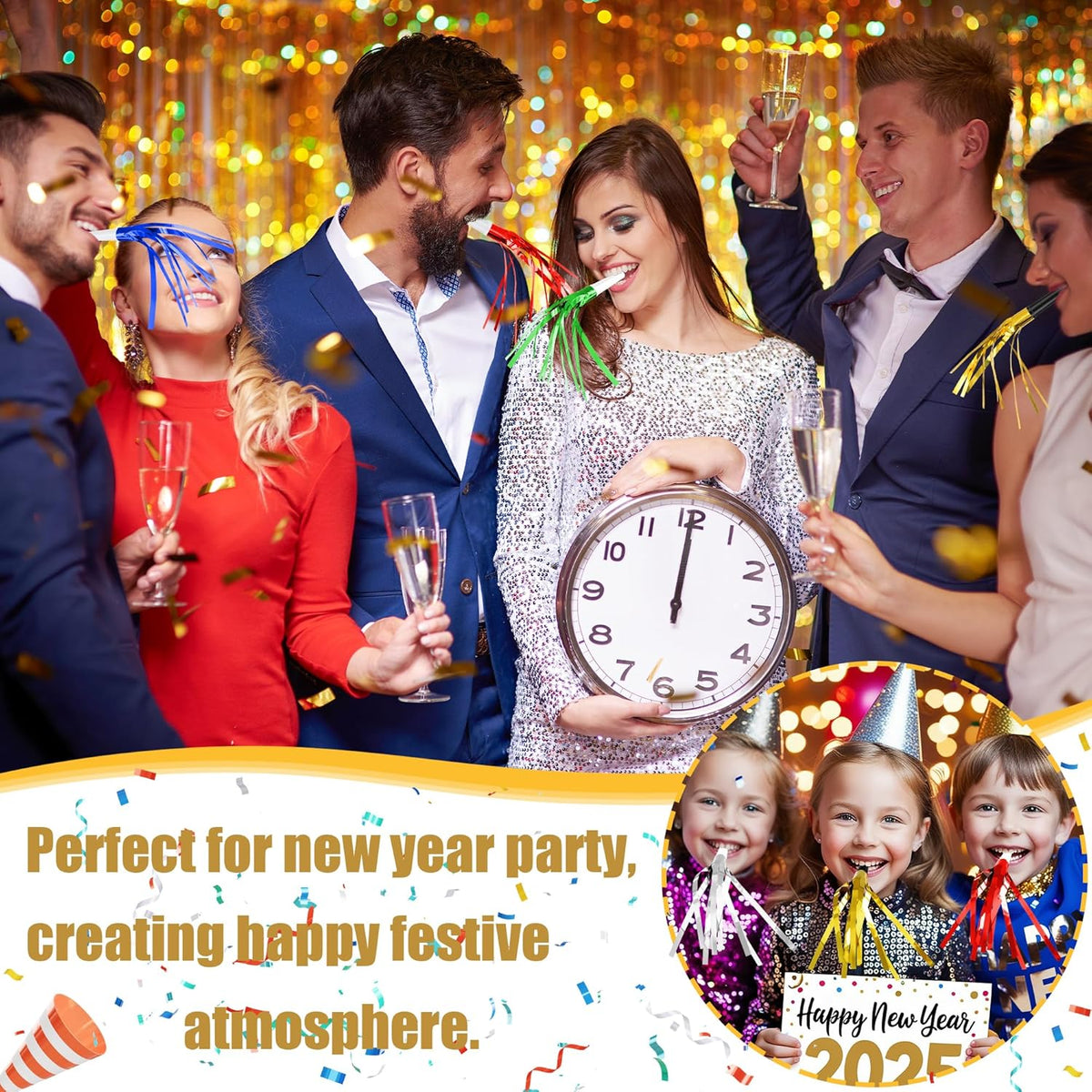 12 Pcs Glitter Noise Makers Metallic Fringed Party Blower for Adults Birthday Graduation New Years