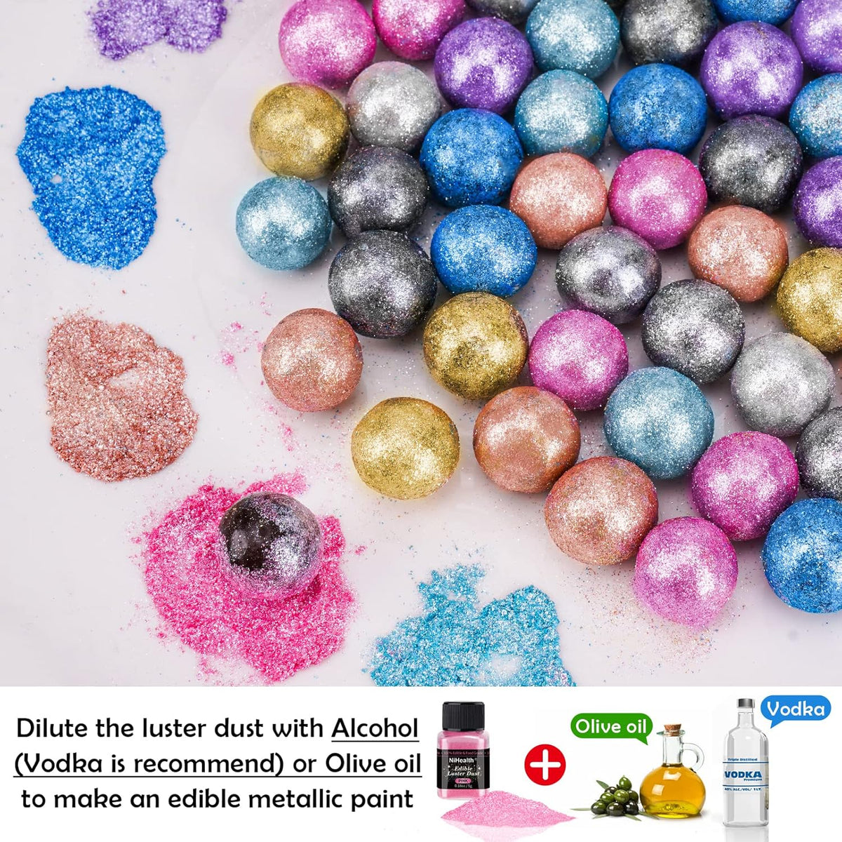 NiHome Edible Food-Grade Glitter Powder Glimmer Luster Dust Metallic Fancy Food Decorating Sprinkle