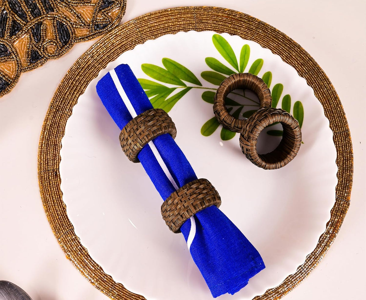 Decorative Cane Napkin Rings Set of 12 - Hand Woven Napkin Holders for Farmhouse, Rustic, Holiday
