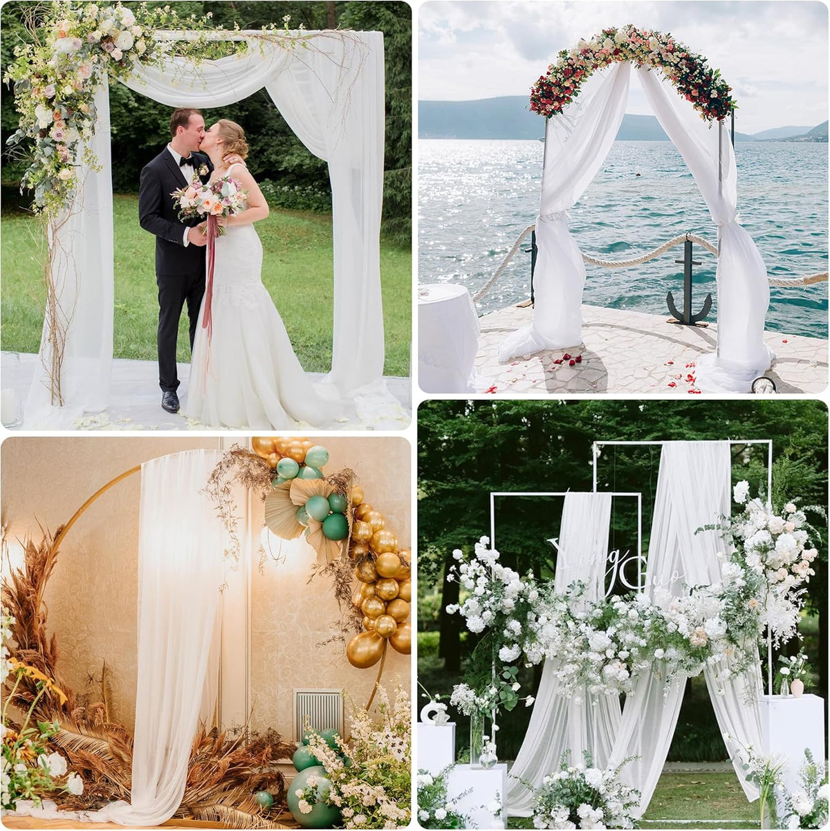 Wedding Arch Draping Fabric 1 Panel 28.7" x 20FT White Sheer Chiffon Backdrop Drapes for Wedding