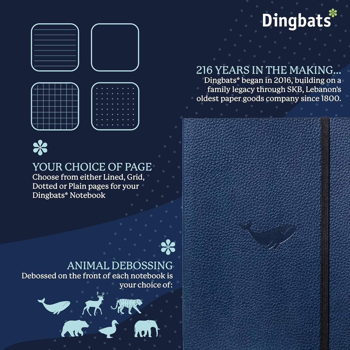 Dingbats A5 Wildlife Dotted Notebook Journal - Premium Vegan Leather Softcover Executive Journal