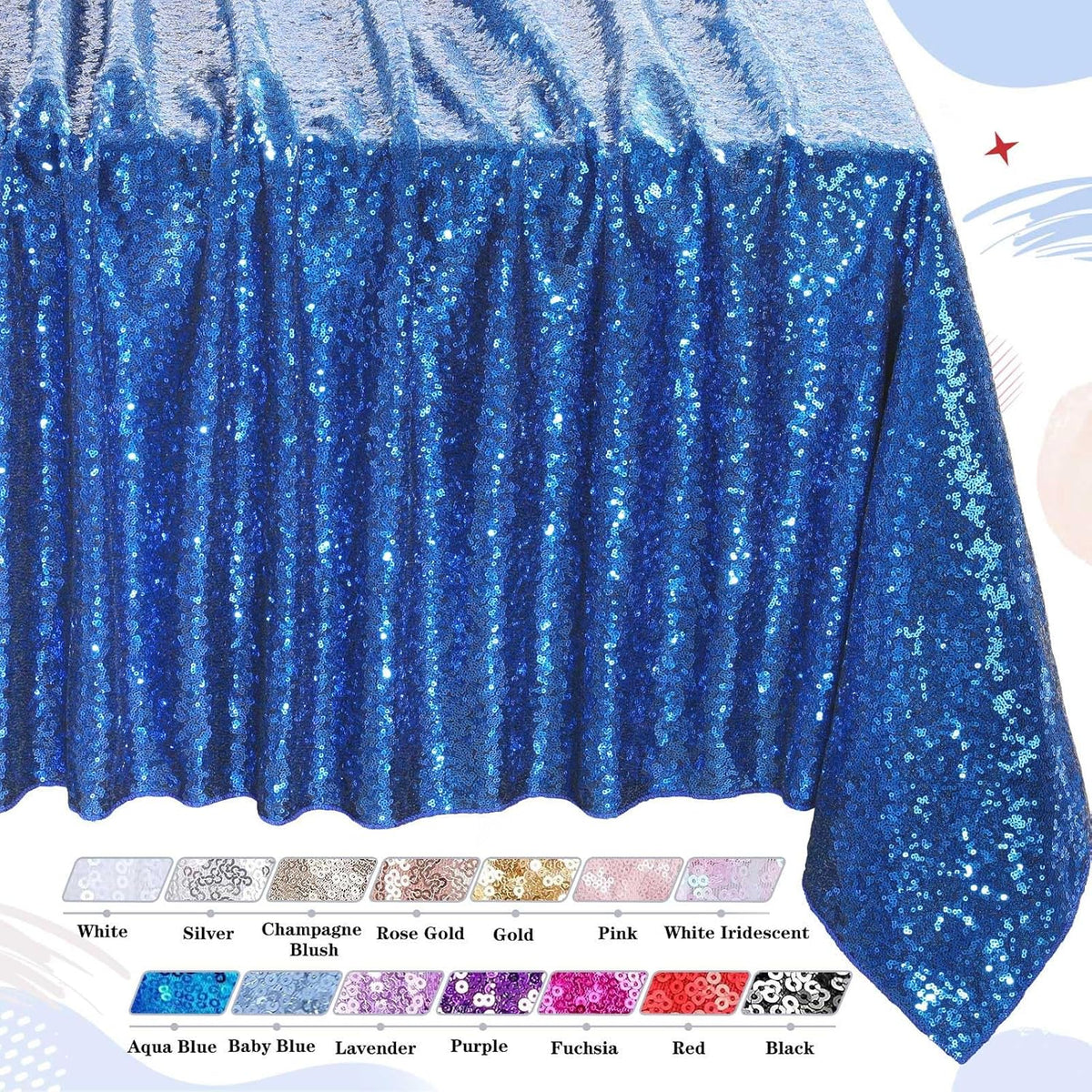 QueenDream Royal Blue Sequin Tablecloth for Party: Sparkly Tablecloth 90x156 - Royal Blue Table