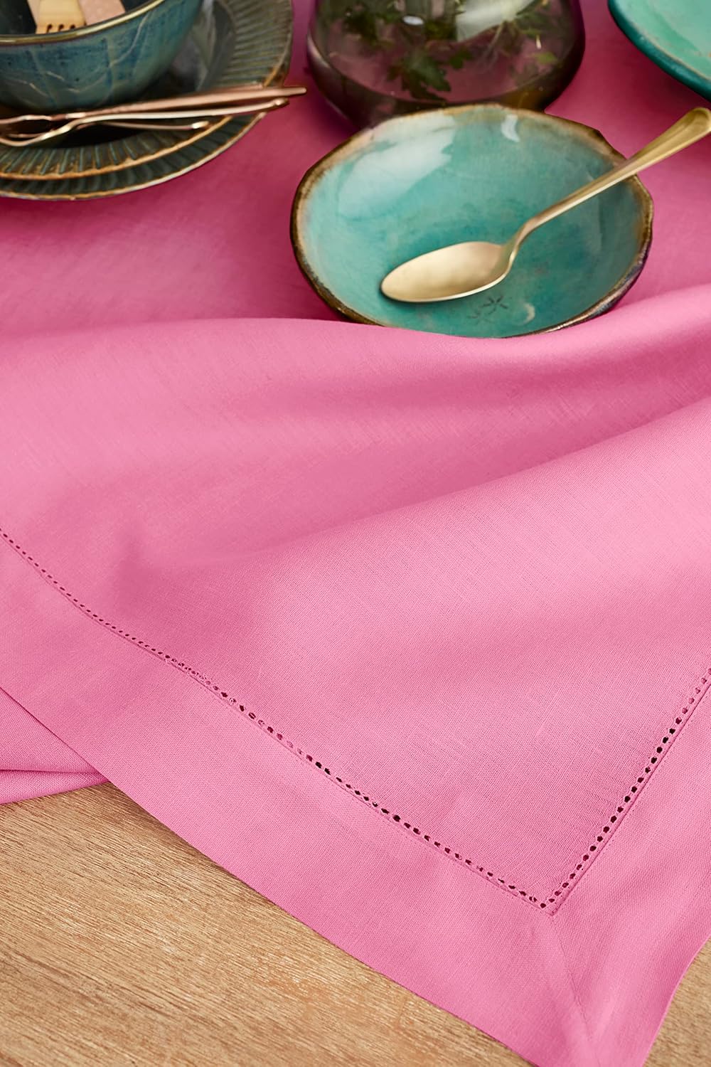 Solino Home Linen Tablecloth for Rectangle Tables 60 x 120 Inch - Classic Hemstitch 100% Pure Linen