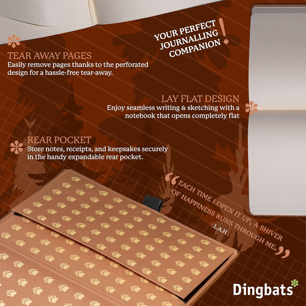 Dingbats* Wildlife Grid Writing Journal Notebook A5 - Vegan Leather Hardcover - Ideal for Work