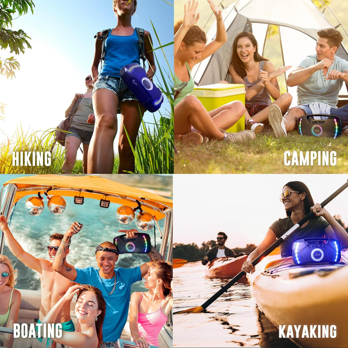 Powerful & Portable Waterproof All Terrain Bluetooth Speaker with Deep Bass, LED Party Lights, Fast