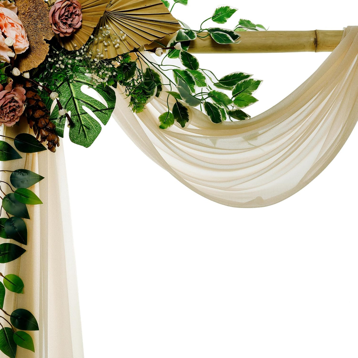 VDS Pack of 4 Panel (30 Inch X 20 Feet) Wedding Arch Draping Fabric Sheer Chiffon Fabric Drapery