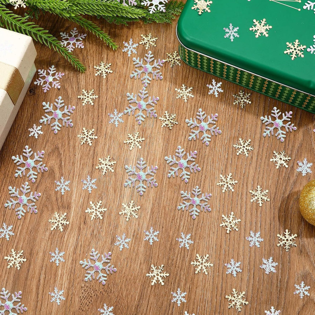 MARFOREVER Snowflake Confetti Decorations, Christmas Snowflake Glitter Confetti White Gold Winter