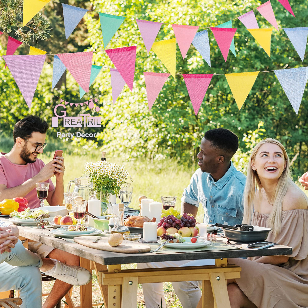 Pennant Banner Flags Pastel - GREATRIL Colorful Triangle Banners for Birthday Easter Classroom