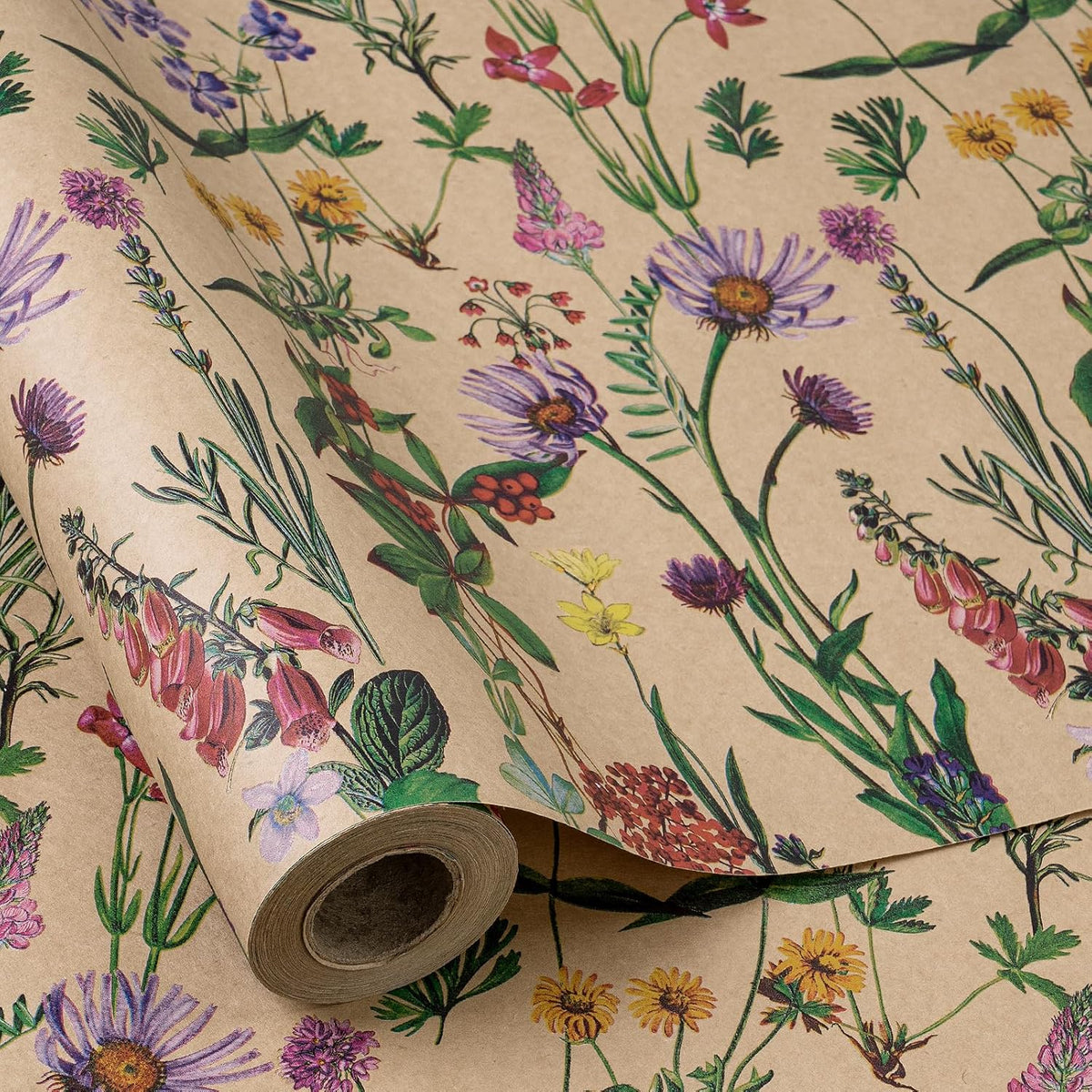 RUSPEPA 30" X 100' Wildflower Floral Wrapping Paper Large Kraft Paper Roll for Women, Jumbo Roll