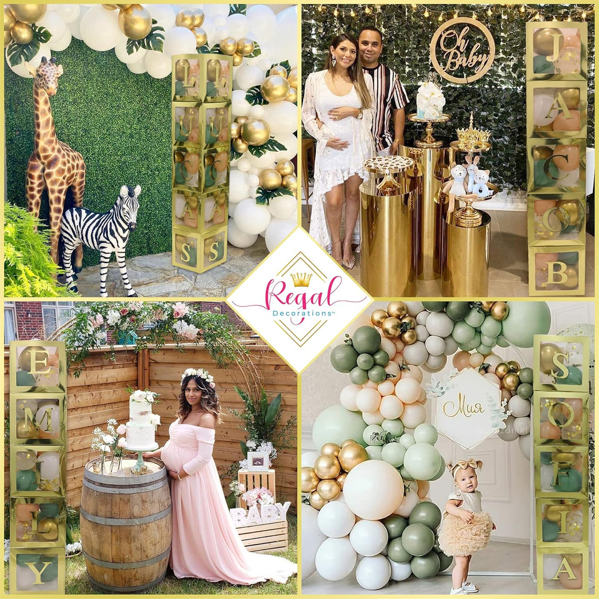 96 PC Bridal Shower Decorations Balloon Boxes Gold- Transparent Block with BRIDE TO BE + GROOM + A
