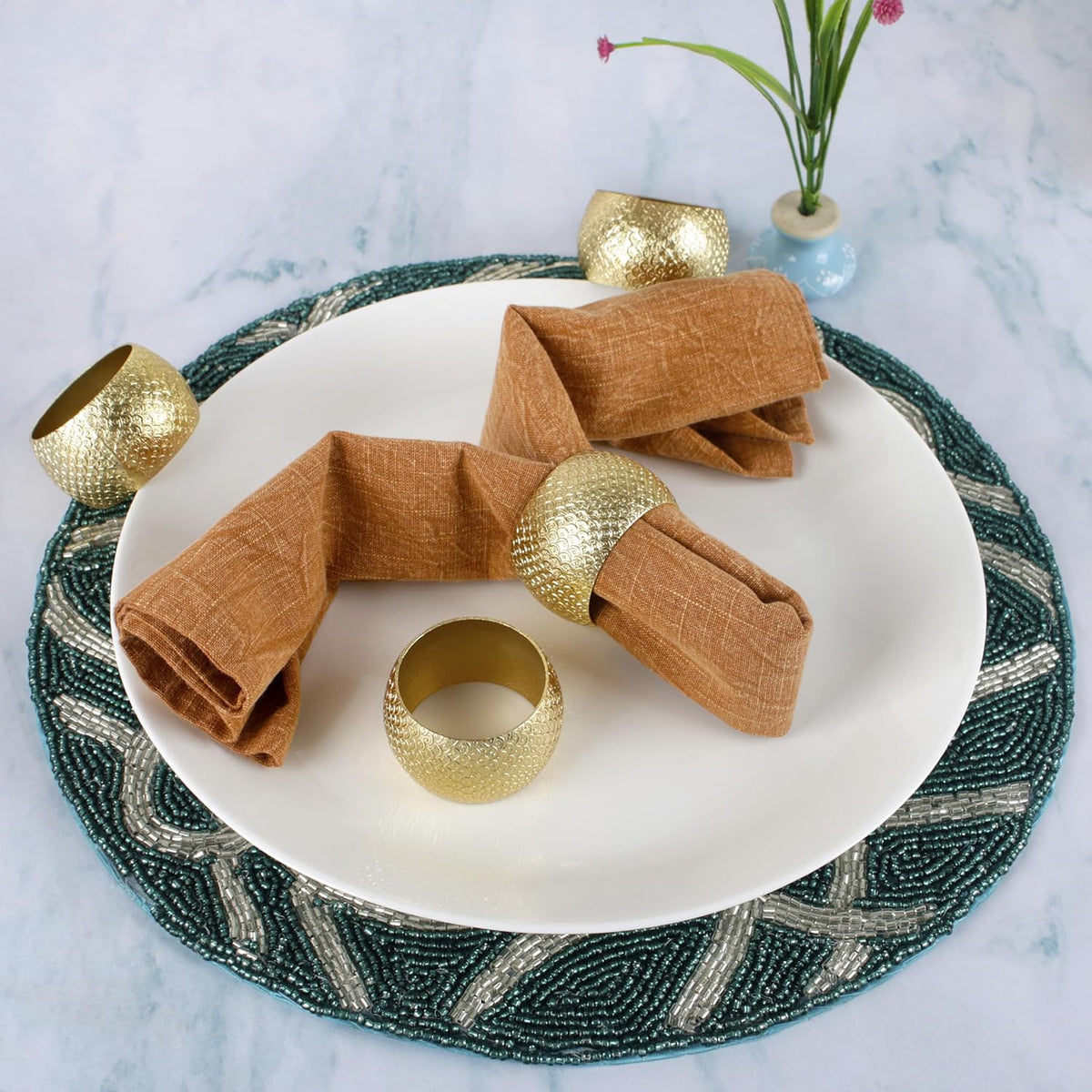 Napkin Holders for Cloth Napkins Set of 12 - Lightweight Metal Round Napkin Holder Hammered